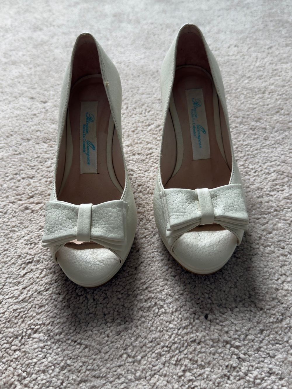 Franco Sarto White Peep-Toe Bow Heels
